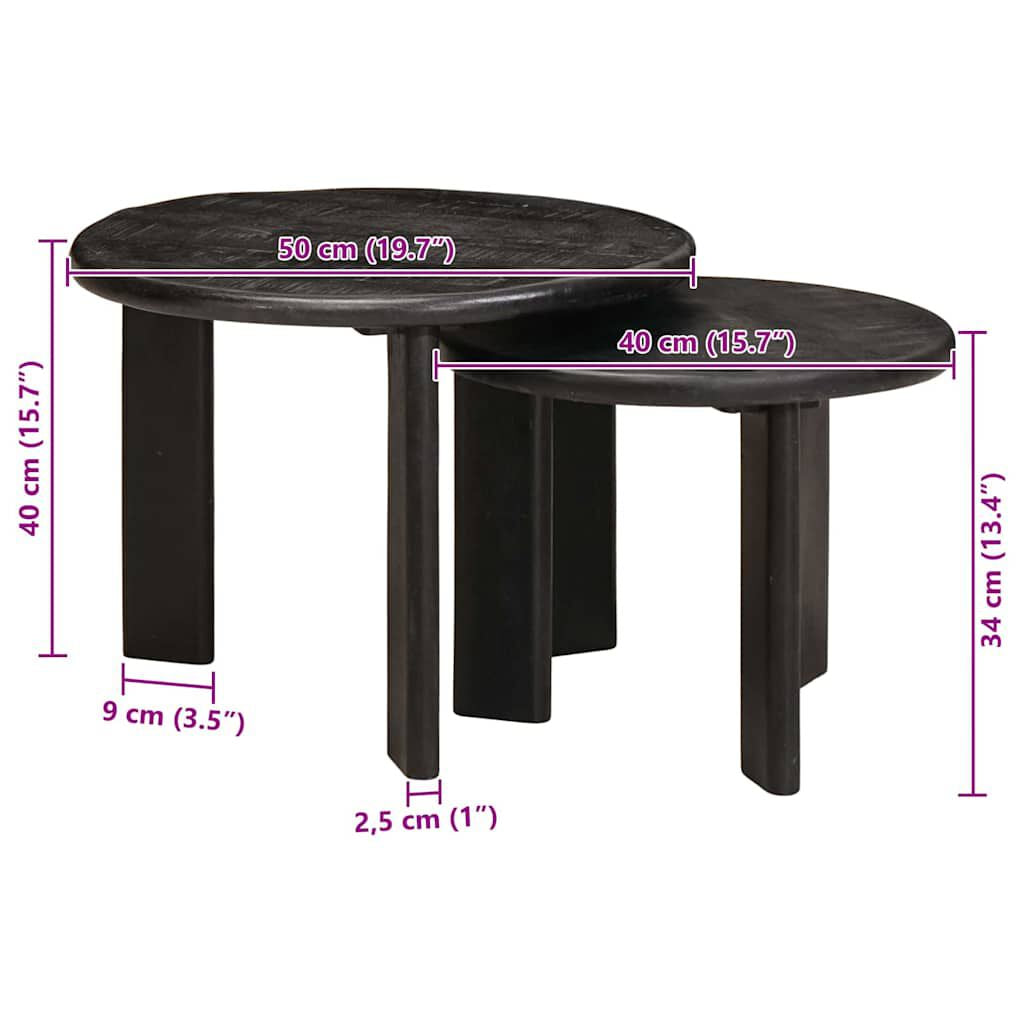 Nesting-Couchtische 2 Pcs Weiß Massivholz Mango