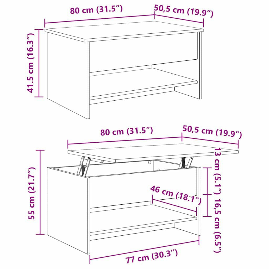 Couchtisch Schwarz Eichen-Optik 80 X 50,5 X 41,5 Cm