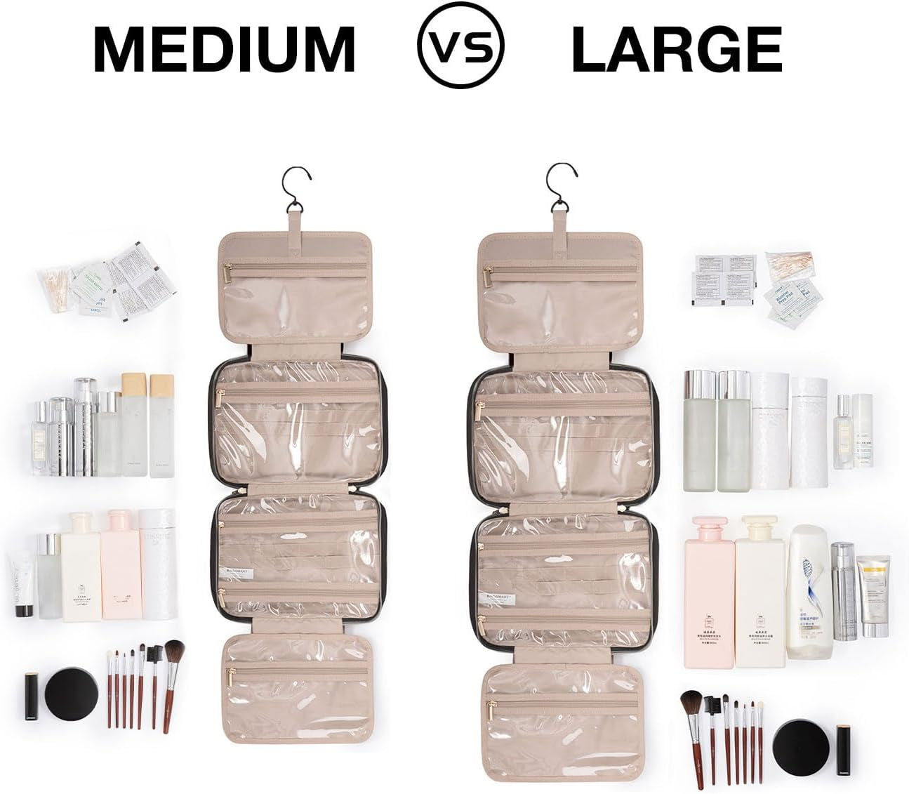 BAGSMART Kulturbeutel Kulturtasche Damen, Kulturtasche Zum Aufhängen, Toiletry Bag Kosmetiktasche Reise Waschtasche Transparent Für Makeup,Toilettenartikel (M-Rosa)