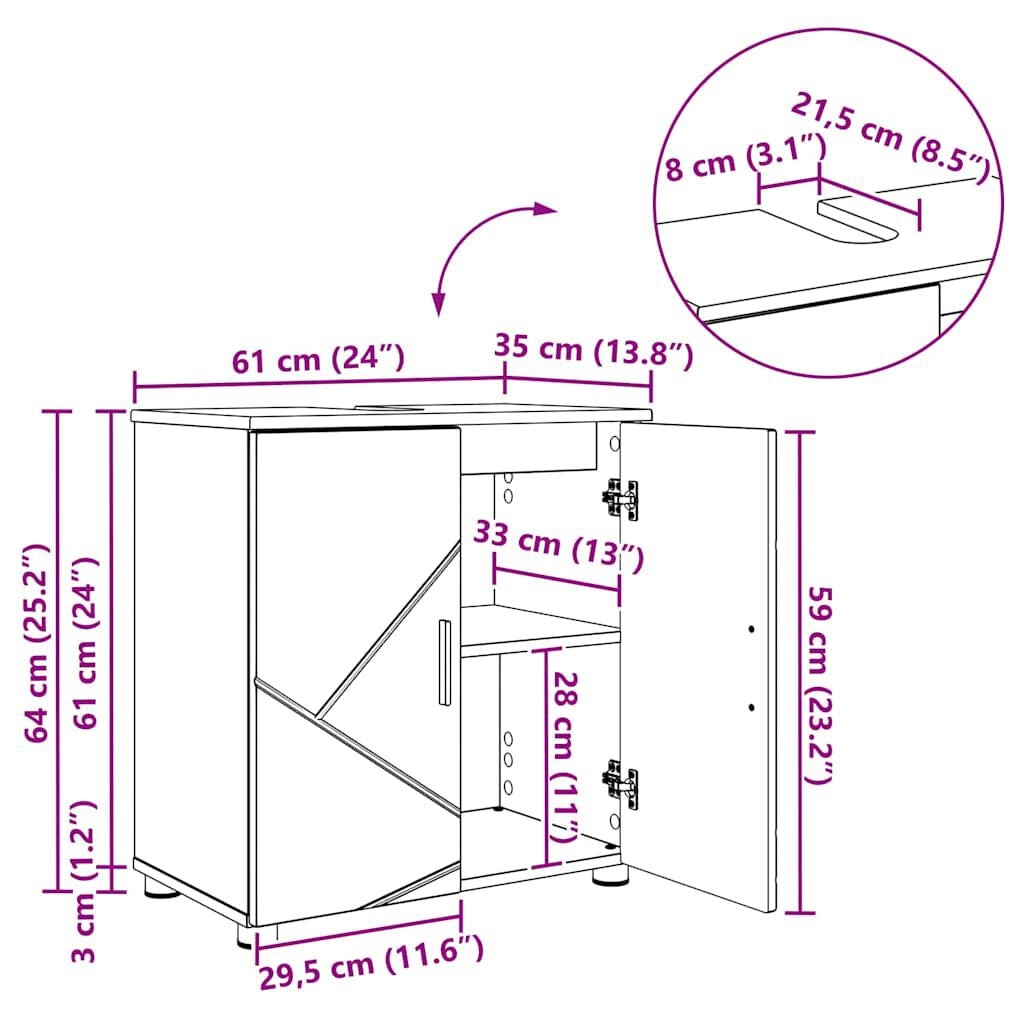 Badezimmerschrank Weiß 61 X 35 X 64 Cm Holzwerkstoff & Metall