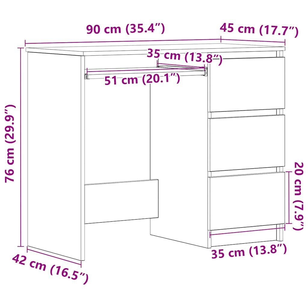 Schreibtisch Räuchereiche 90X45X76 Cm Holzwerkstoff