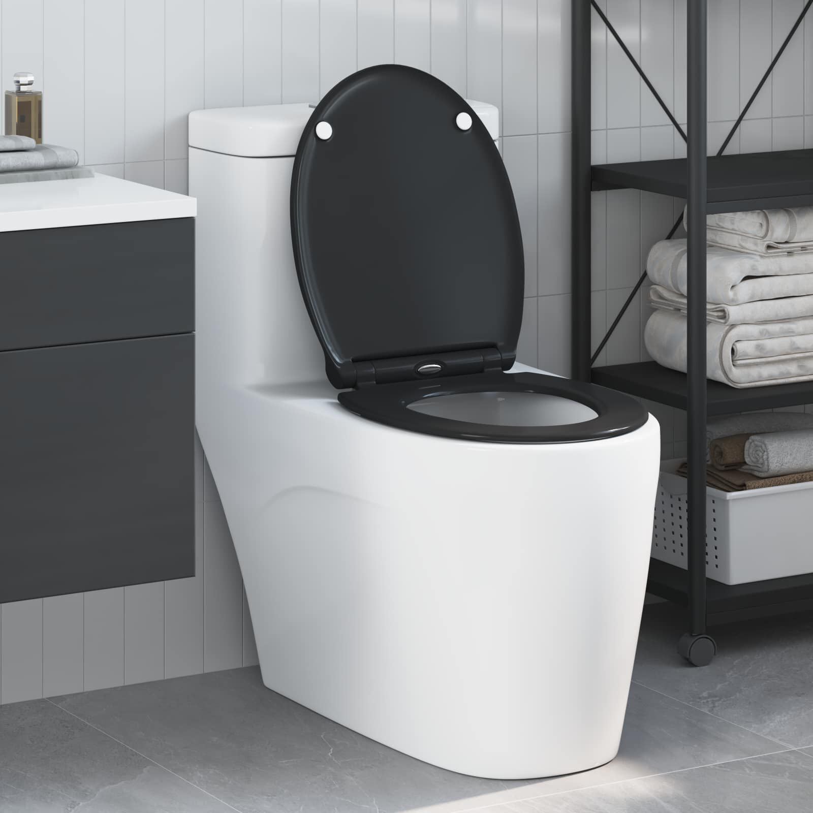 Toilettensitz Schwarz 47 X 37,5 X 3,8 Cm Duroplast