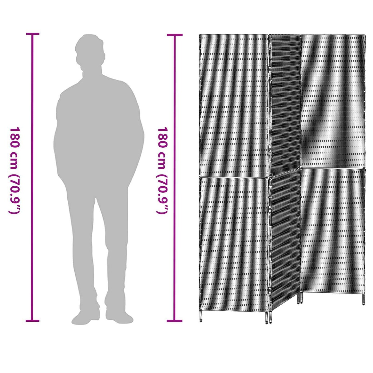 Raumteiler Grau 146 X 180 Cm Poly-Rattan