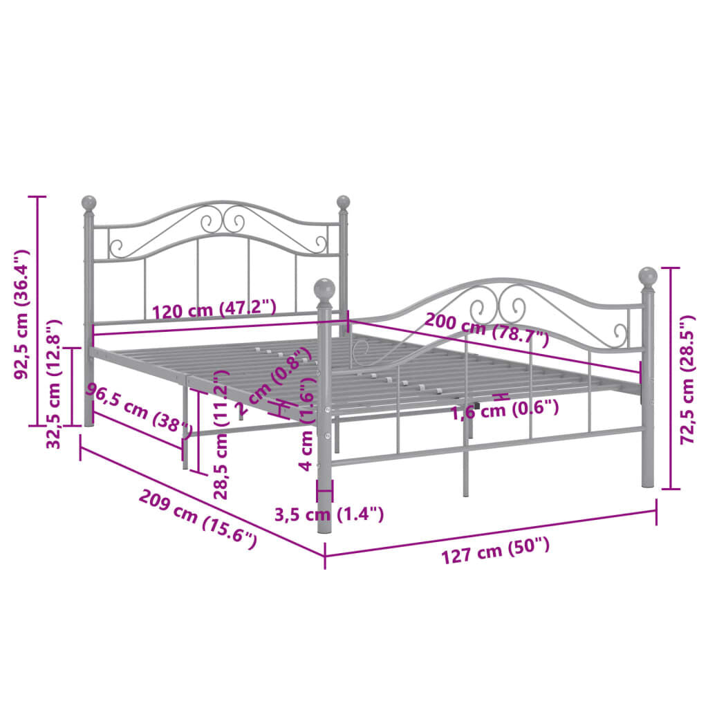 Bett Grau Metall 120X200 Cm