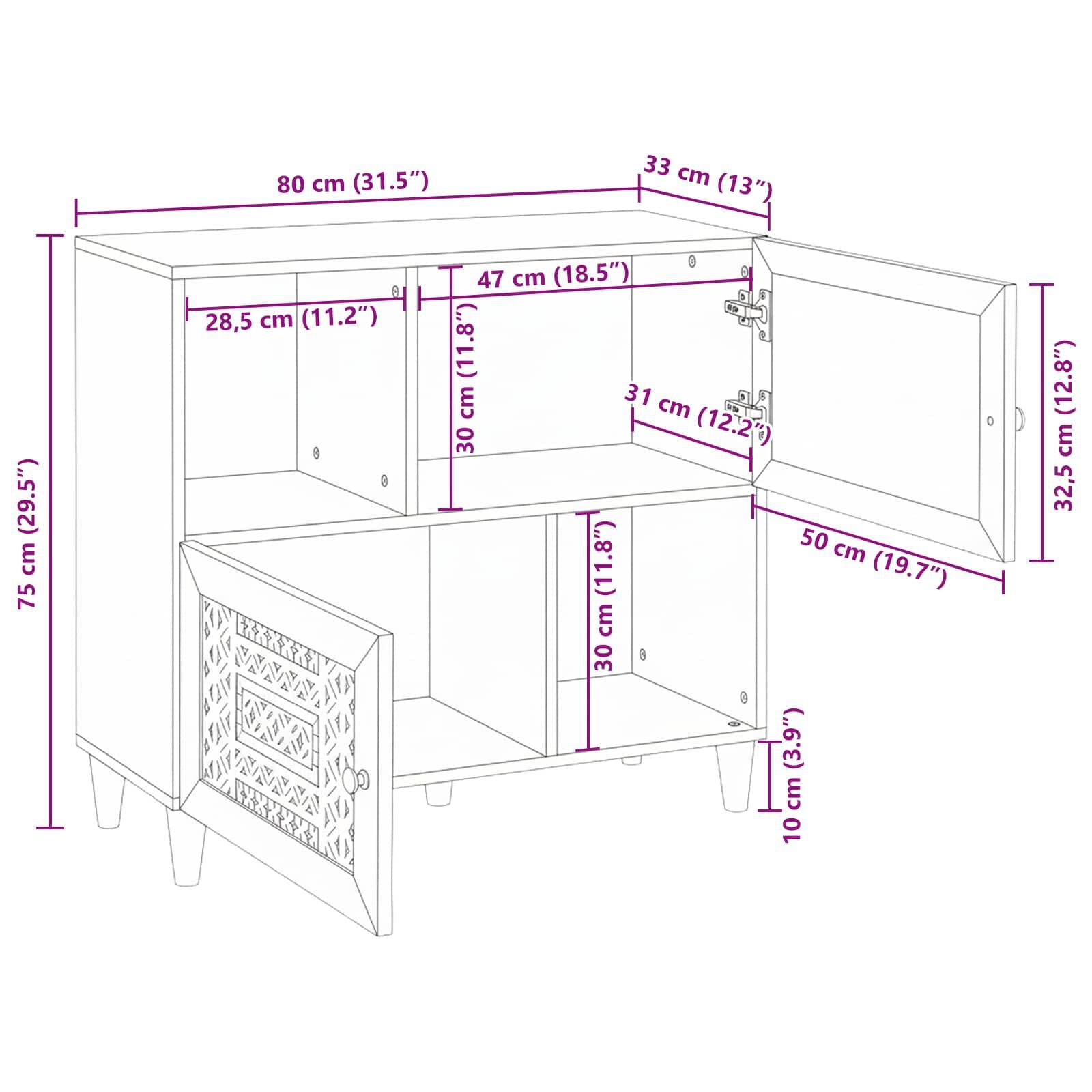 Sideboard Weiß 33,5 X 80 X 75 Cm