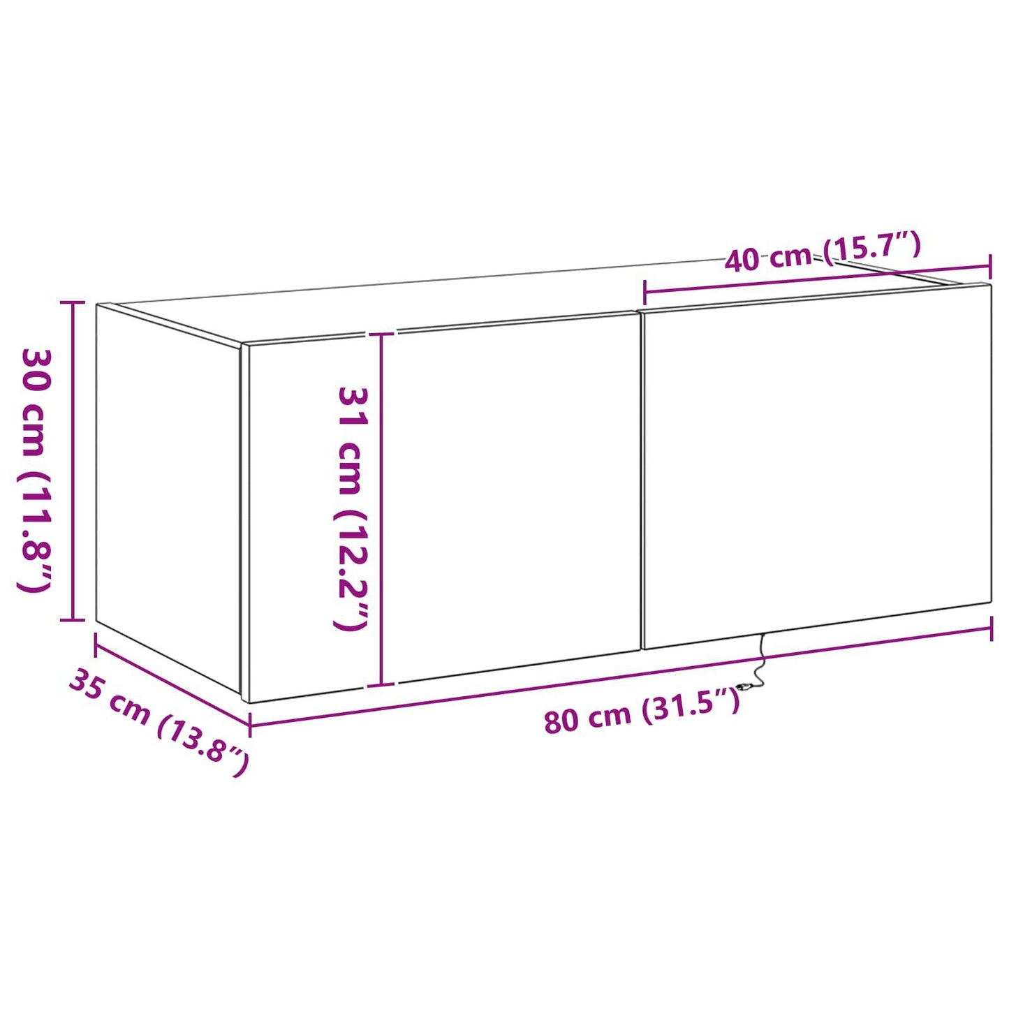 Tv-Wandschrank Schwarz Eichen-Optik 80 X 35 X 31 Cm