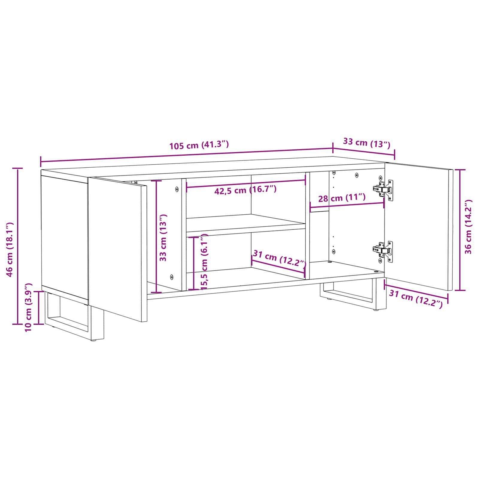 Tv-Schränk Mit Speicher Braun 105 X 33 X 46 Cm Massivholz Mango