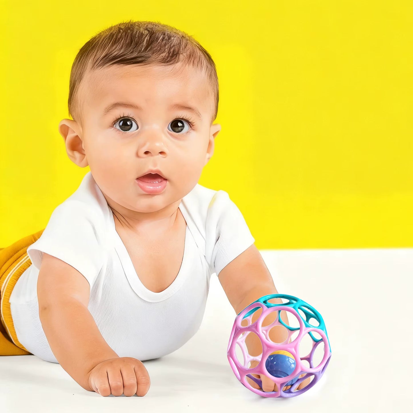 6-In-1 Bpa-Free Baby Sensory Rattle Ball - Soft Textured Grasping Toy with Gentle Sound & Spin Rings | Montessori Learning Toy F