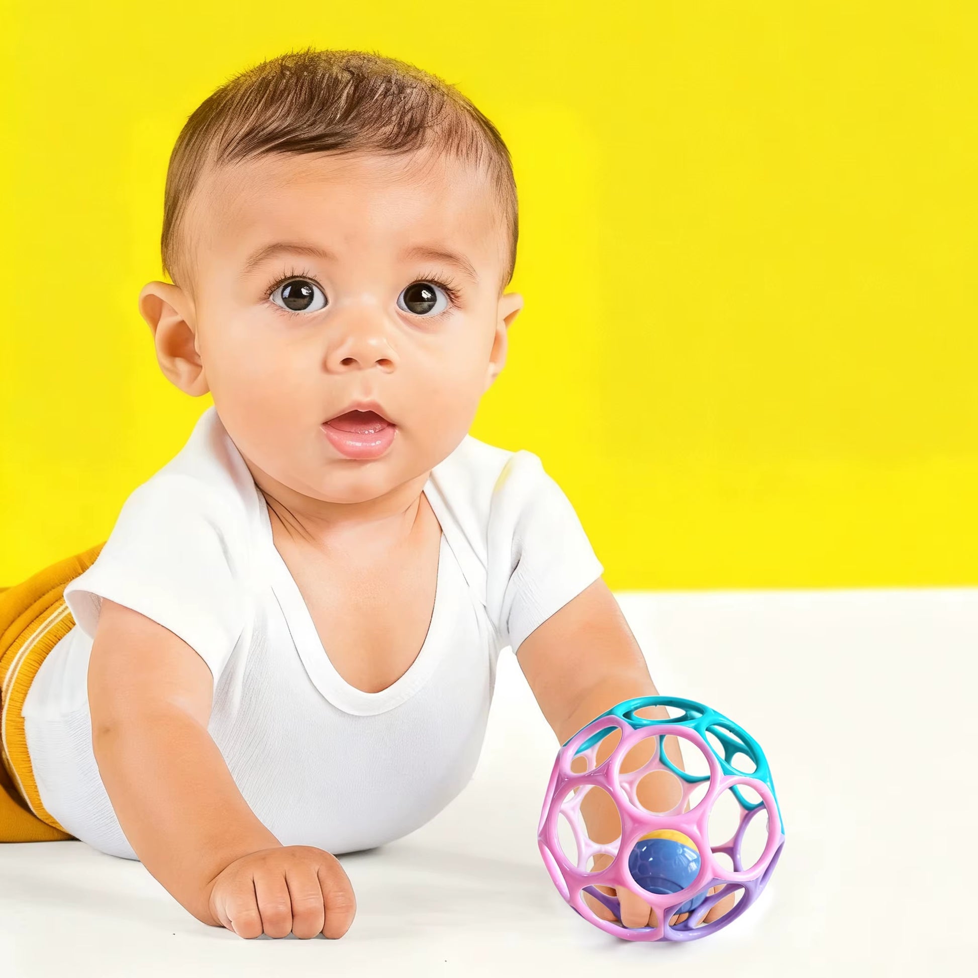 6-In-1 Bpa-Free Baby Sensory Rattle Ball - Soft Textured Grasping Toy with Gentle Sound & Spin Rings | Montessori Learning Toy F