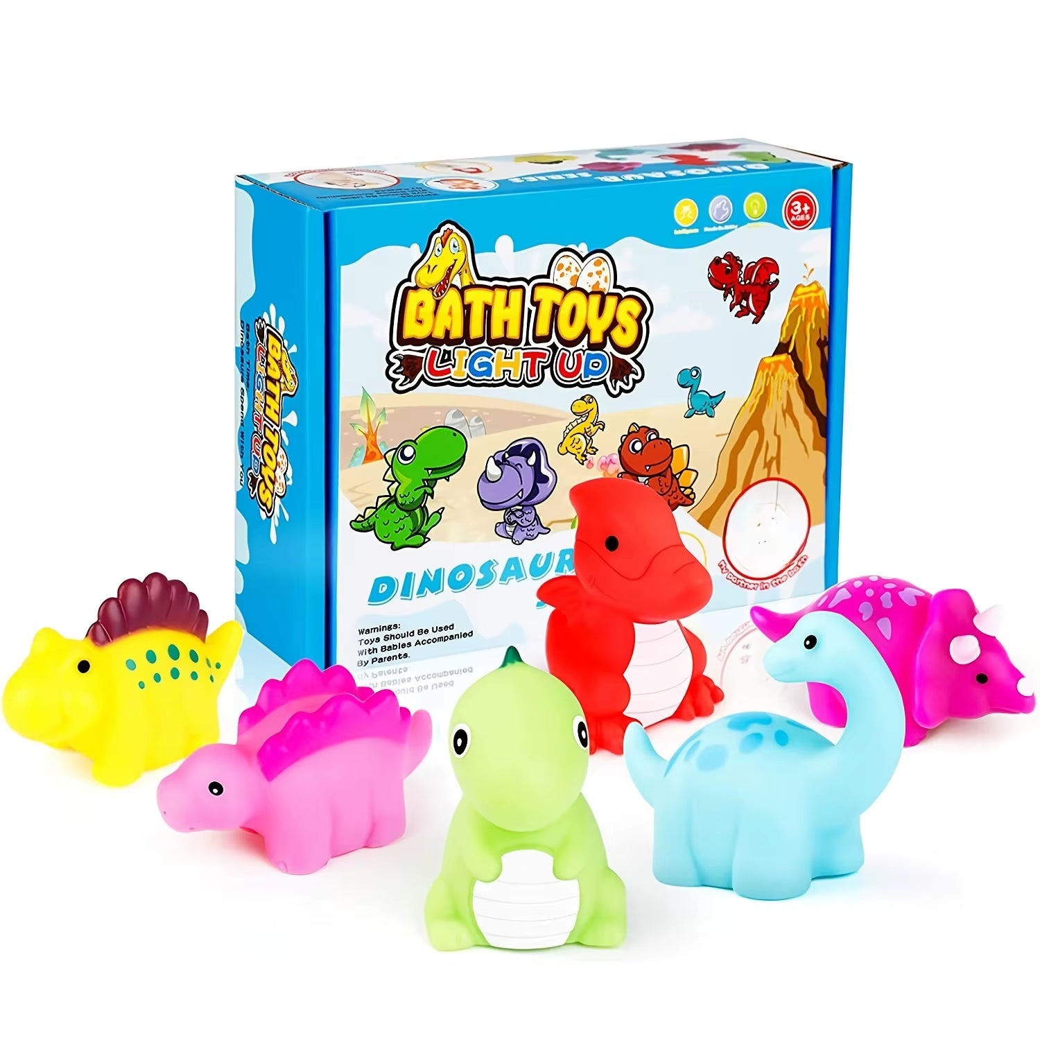 1/6Pcs Dinosaur Baby Bath Toys Light-Up Floating Bath Toys Set for Boys Girls Children Preschool Bathtub Bathroom Toy