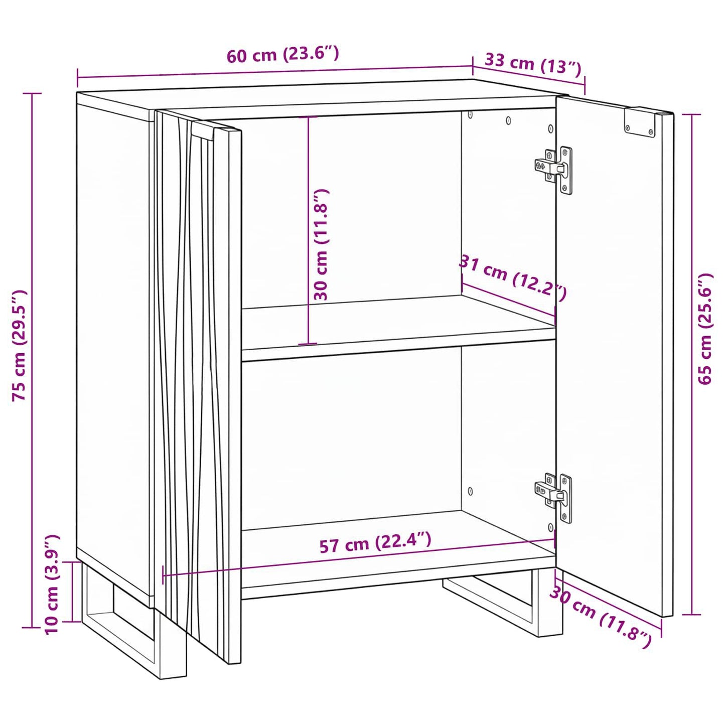 Sideboard Walnuss 60 X 33,5 X 75 Cm Massivholz Mango