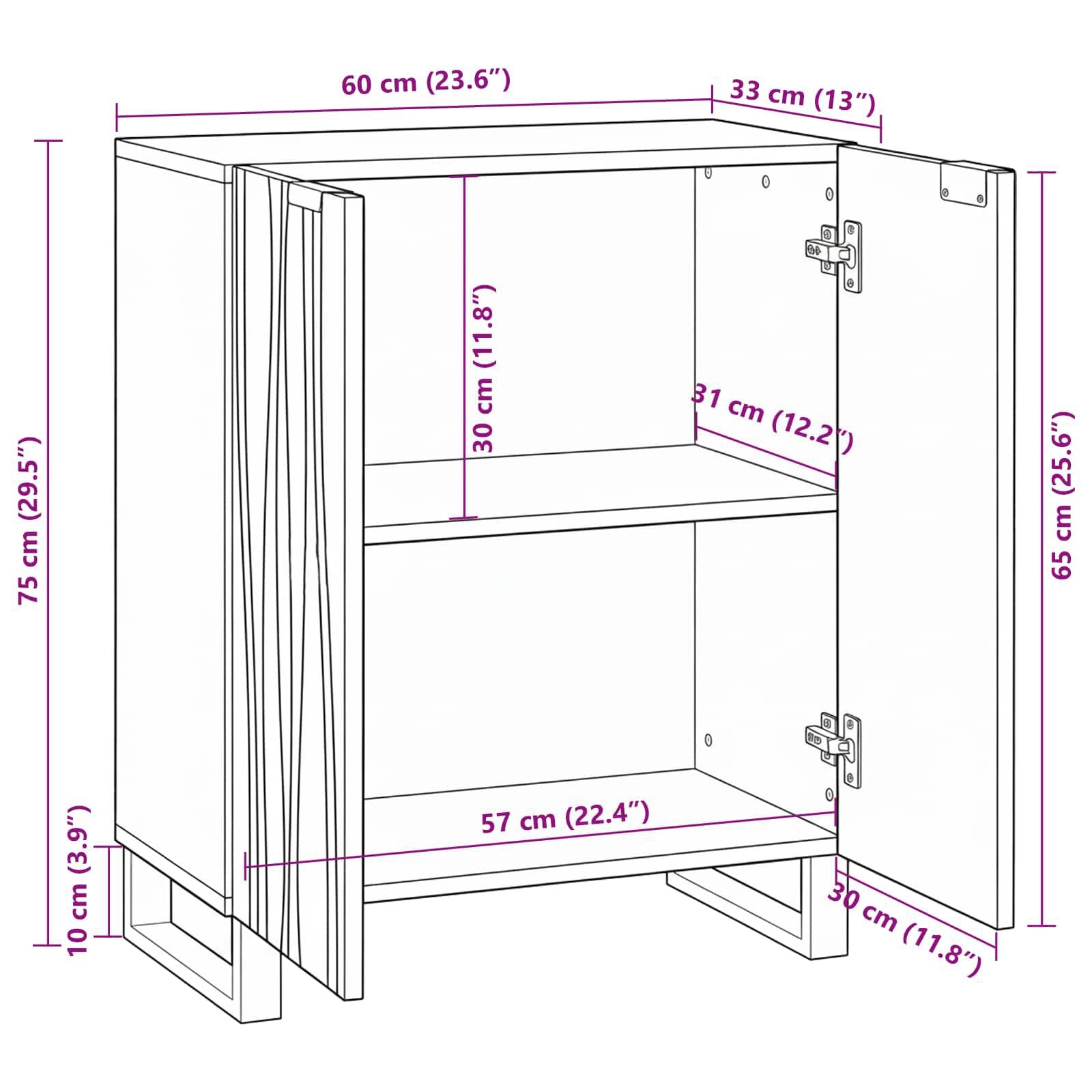 Sideboard Walnuss 60 X 33,5 X 75 Cm Massivholz Mango
