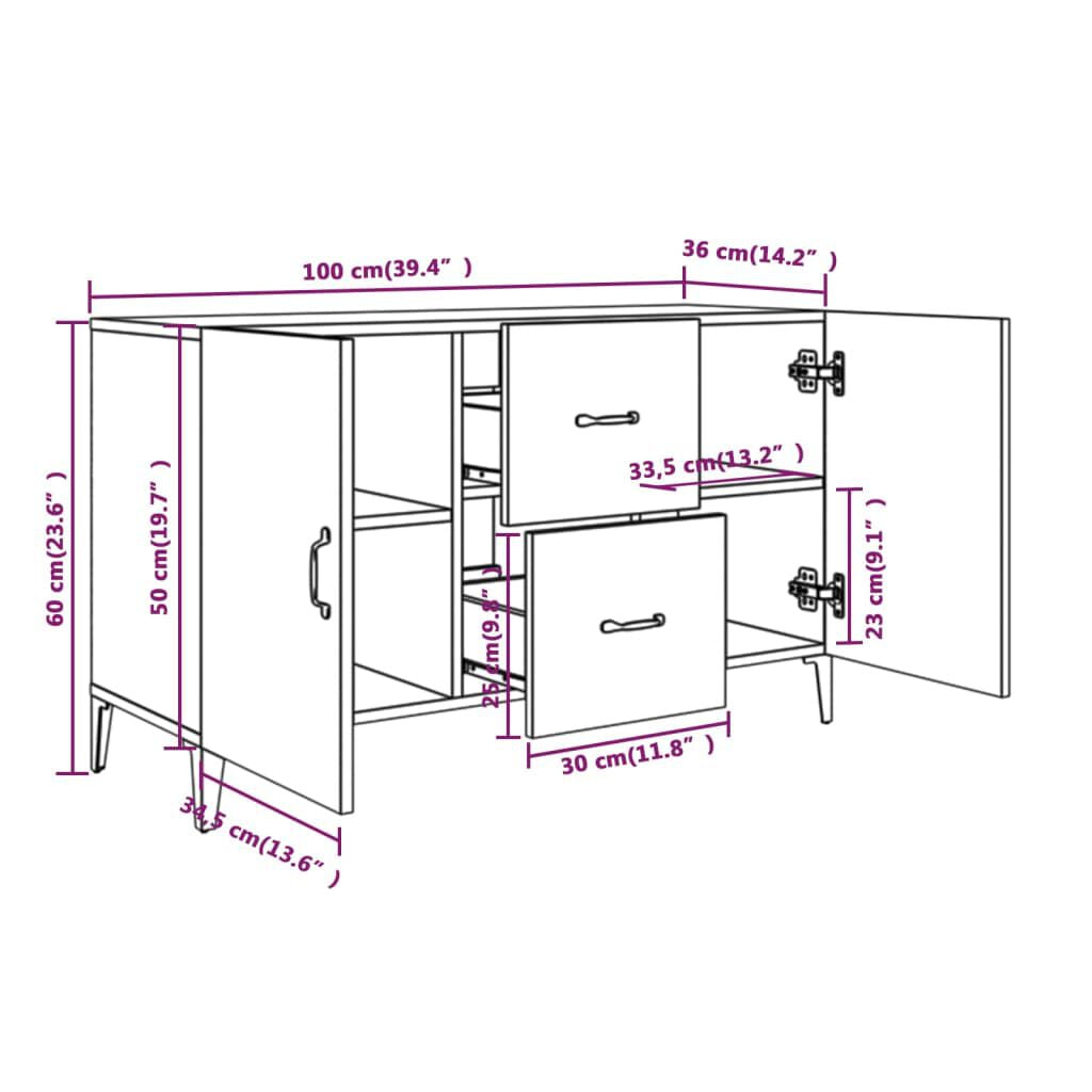 Sideboard Weiß 100X36X60 Cm Holzwerkstoff