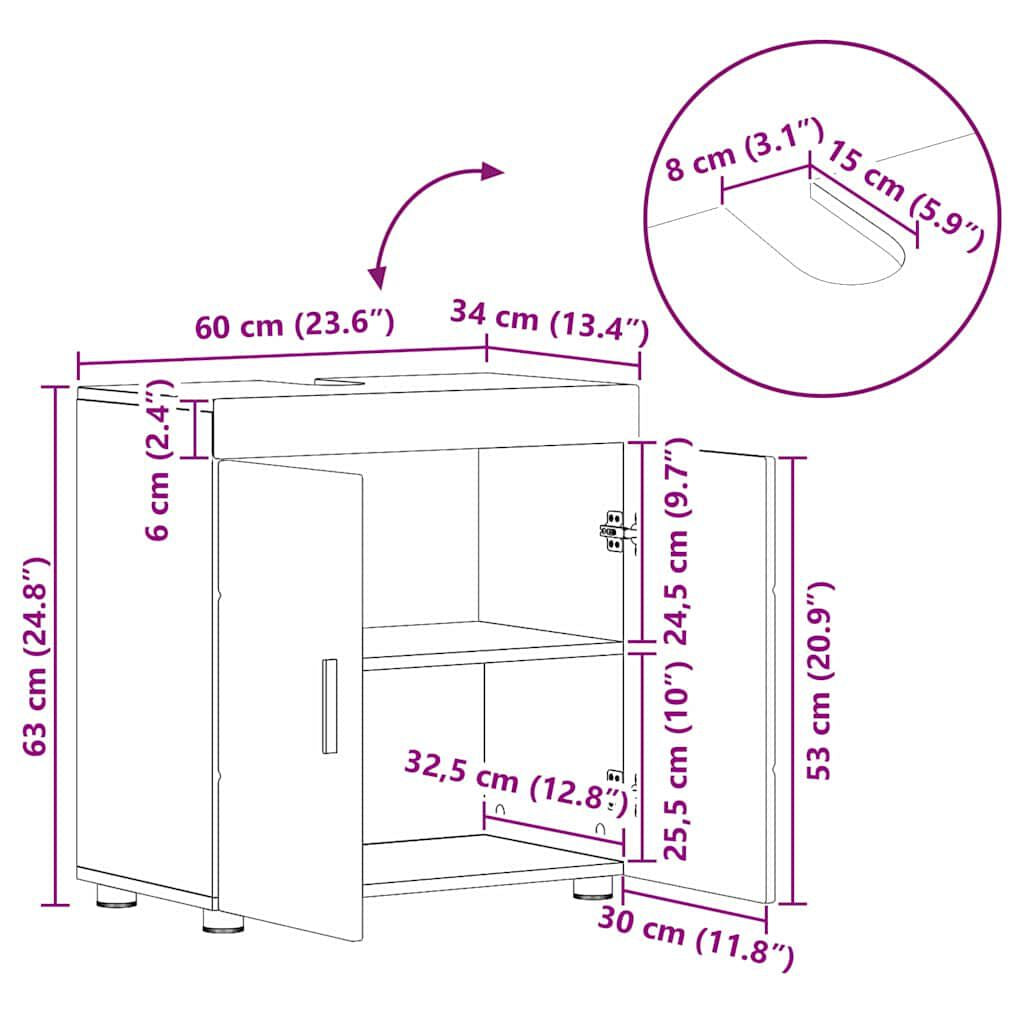 Badezimmerschrank-Set TULUM Schwarz 60 X 34 X 63 Cm