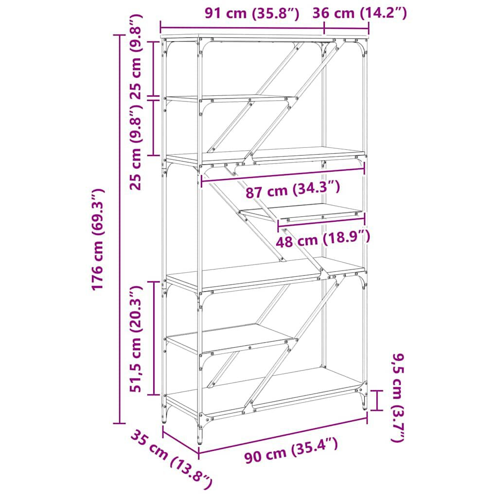 Bücherregal Altholz 91 X 36 X 176 Cm Holzwerkstoff
