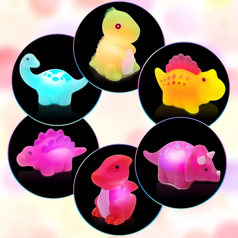 1/6Pcs Dinosaur Baby Bath Toys Light-Up Floating Bath Toys Set for Boys Girls Children Preschool Bathtub Bathroom Toy