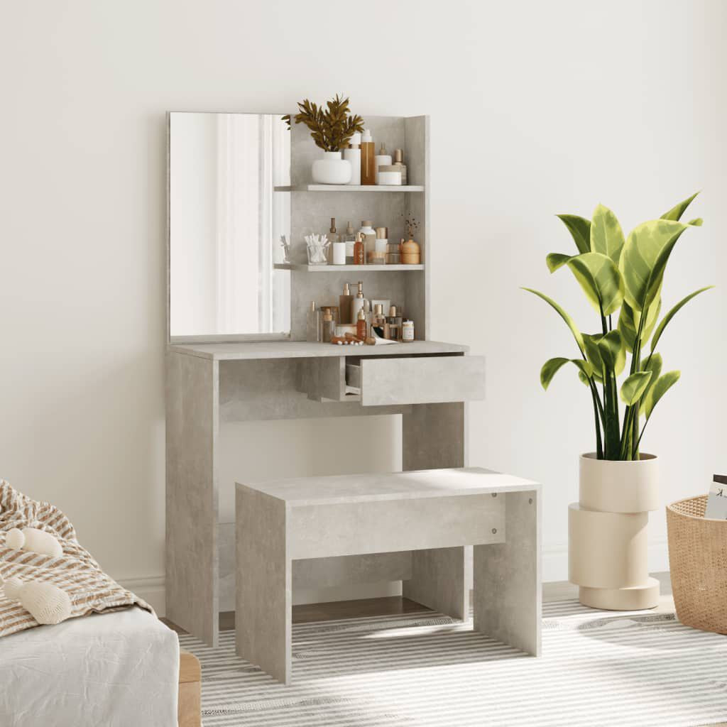 Schminktisch-Set Betongrau 74,5X40X141 Cm
