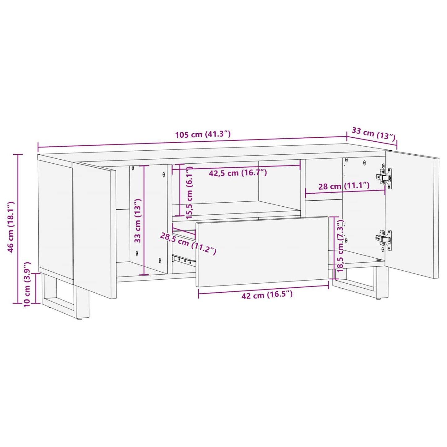 Tv-Schränk Mit Regal Braun 105 X 33 X 46 Cm Massivholz Mango