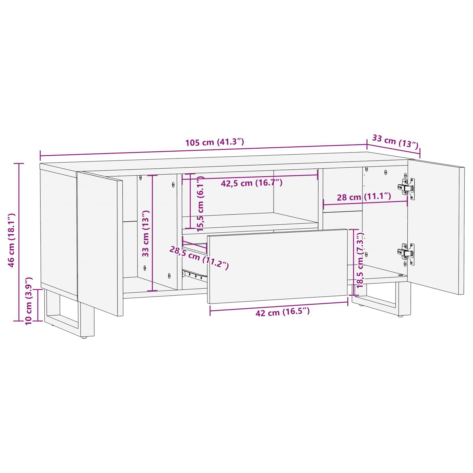 Tv-Schränk Mit Regal Braun 105 X 33 X 46 Cm Massivholz Mango