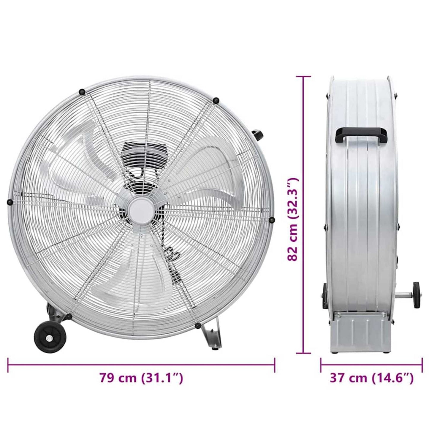 Trommelventilator Mit Rad Silber 79 X 37 X 82 Cm Aluminium