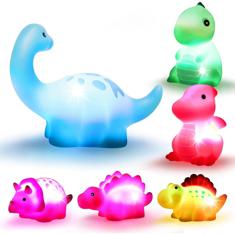 1/6Pcs Dinosaur Baby Bath Toys Light-Up Floating Bath Toys Set for Boys Girls Children Preschool Bathtub Bathroom Toy