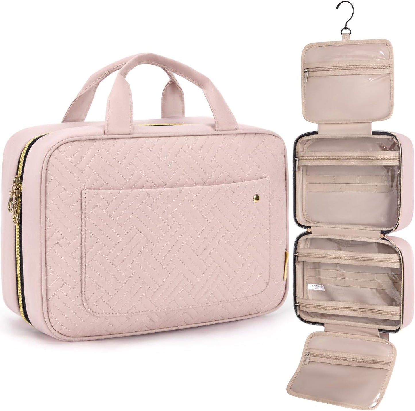 BAGSMART Kulturbeutel Kulturtasche Damen, Kulturtasche Zum Aufhängen, Toiletry Bag Kosmetiktasche Reise Waschtasche Transparent Für Makeup,Toilettenartikel (M-Rosa)