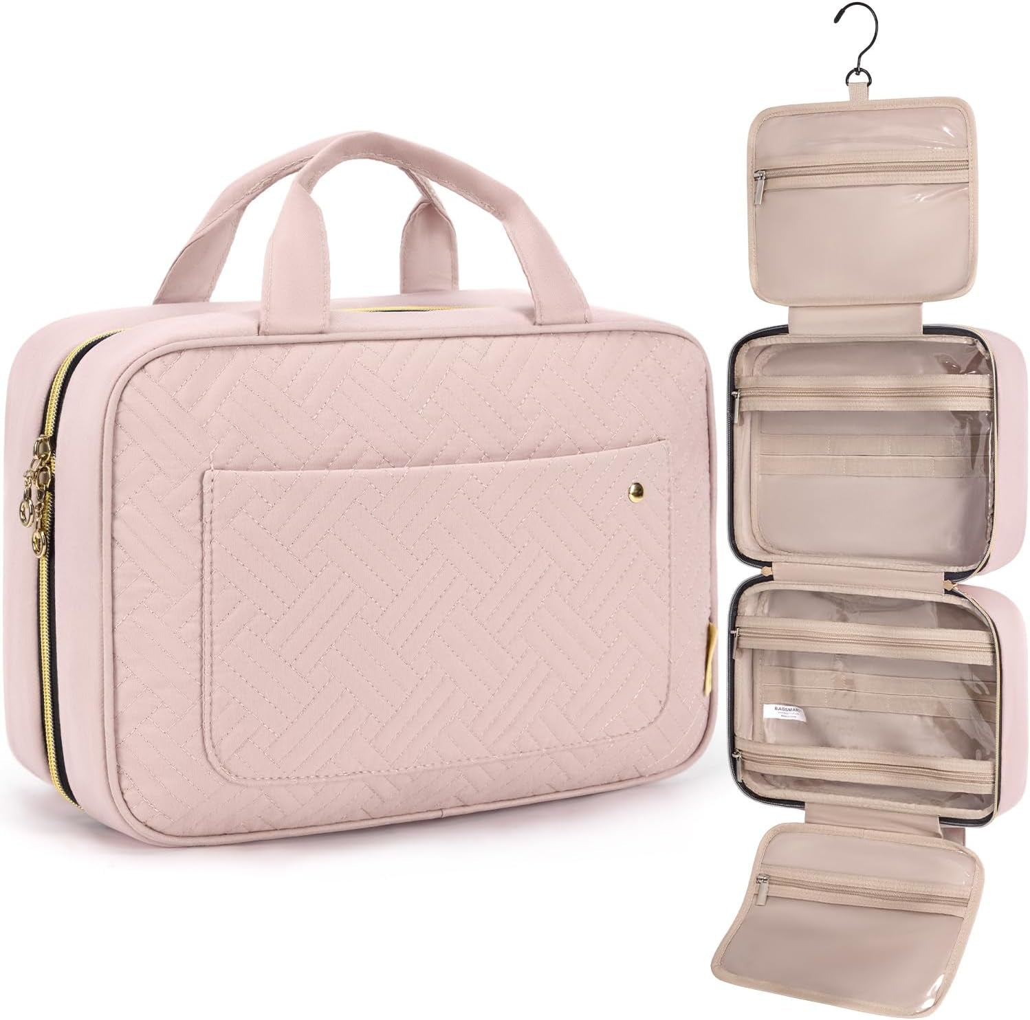 BAGSMART Kulturbeutel Kulturtasche Damen, Kulturtasche Zum Aufhängen, Toiletry Bag Kosmetiktasche Reise Waschtasche Transparent Für Makeup,Toilettenartikel (M-Rosa)