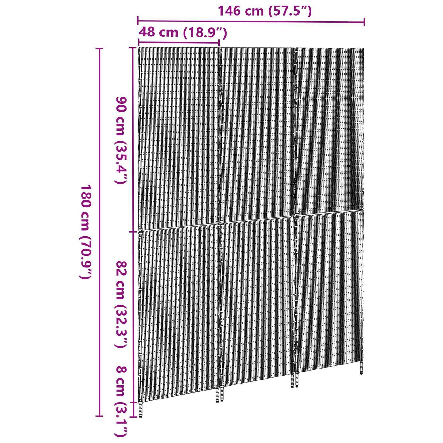 Raumteiler Grau 146 X 180 Cm Poly-Rattan