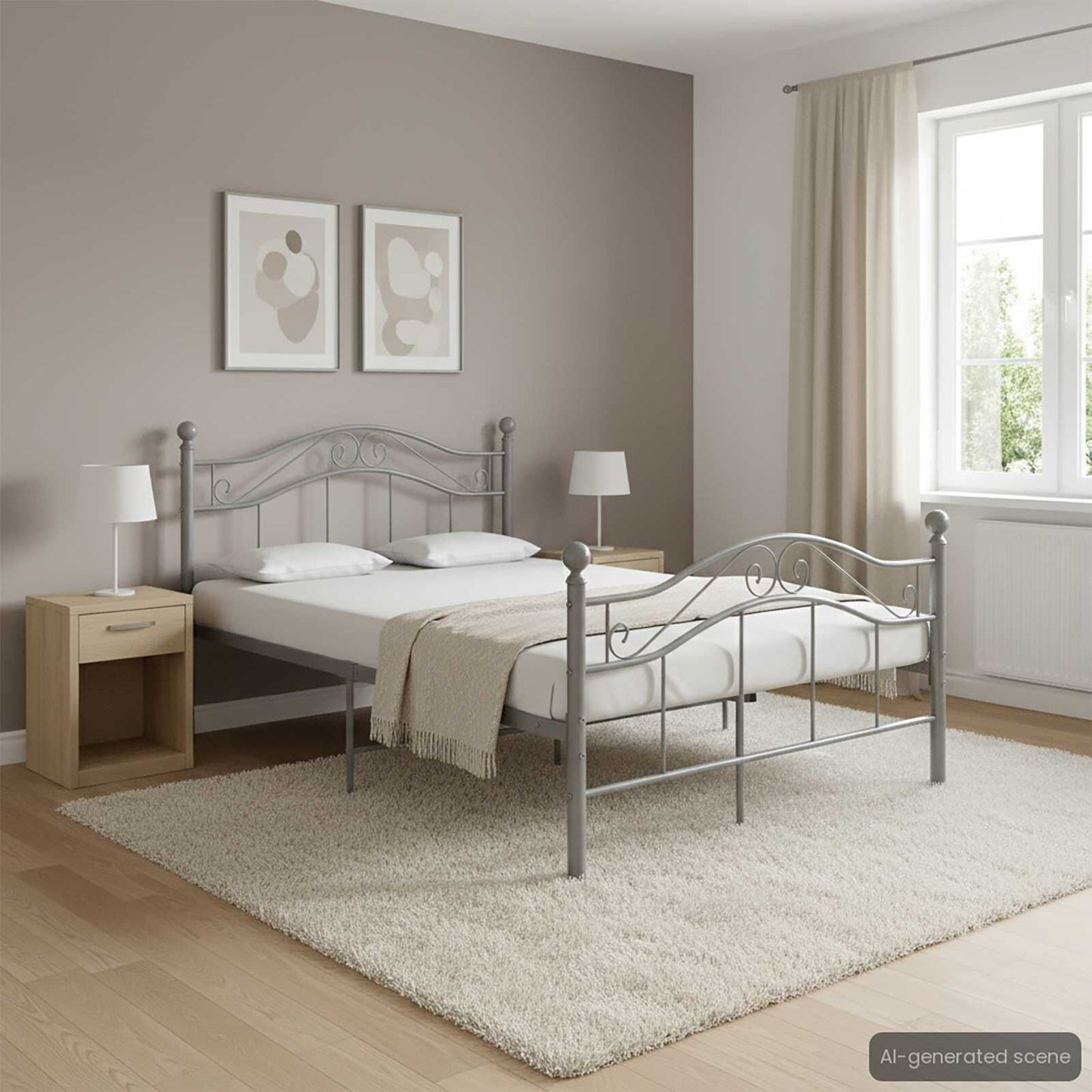 Bett Grau Metall 120X200 Cm