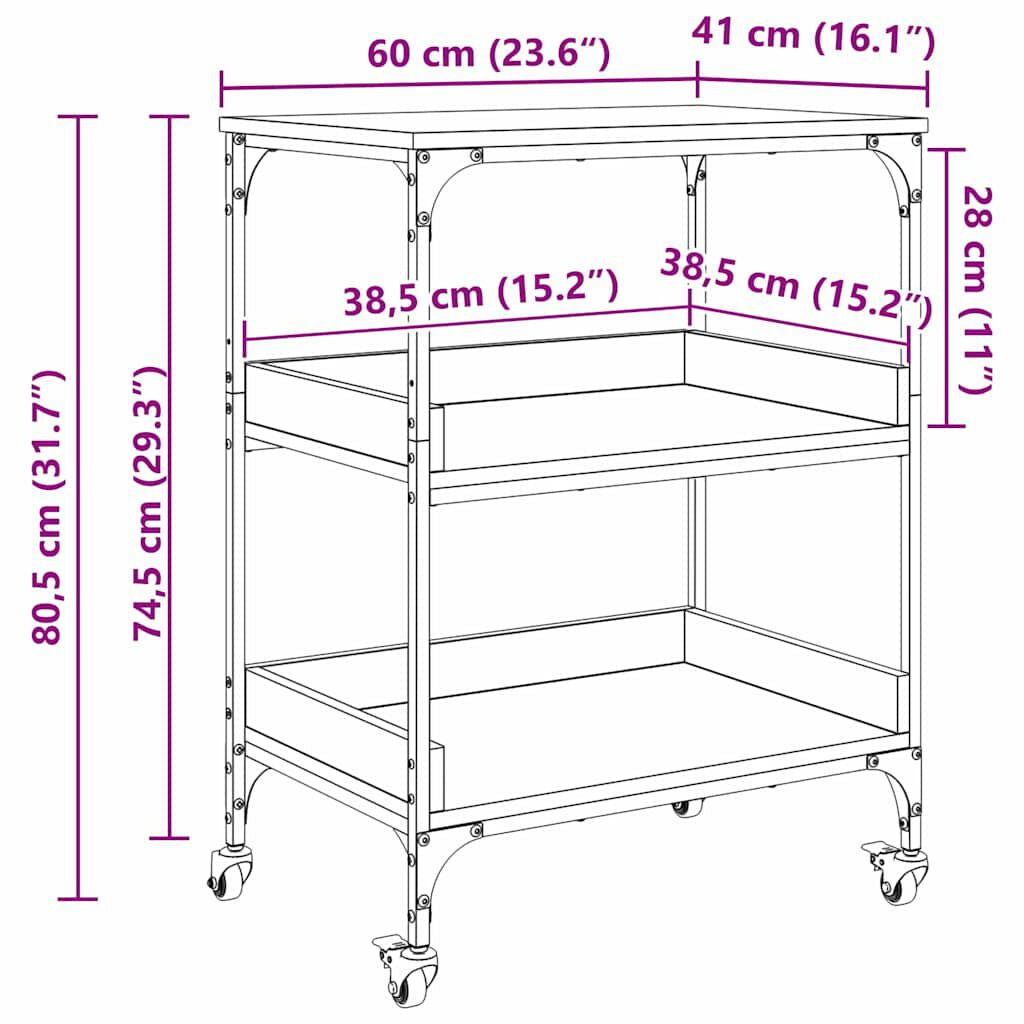 Küchentrolley Altholz 60 X 41 X 80,5 Cm Holzwerkstoff