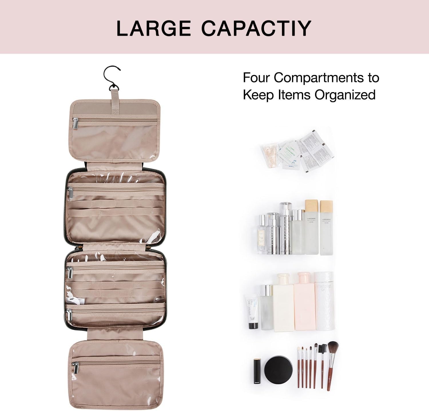 BAGSMART Kulturbeutel Kulturtasche Damen, Kulturtasche Zum Aufhängen, Toiletry Bag Kosmetiktasche Reise Waschtasche Transparent Für Makeup,Toilettenartikel (M-Rosa)