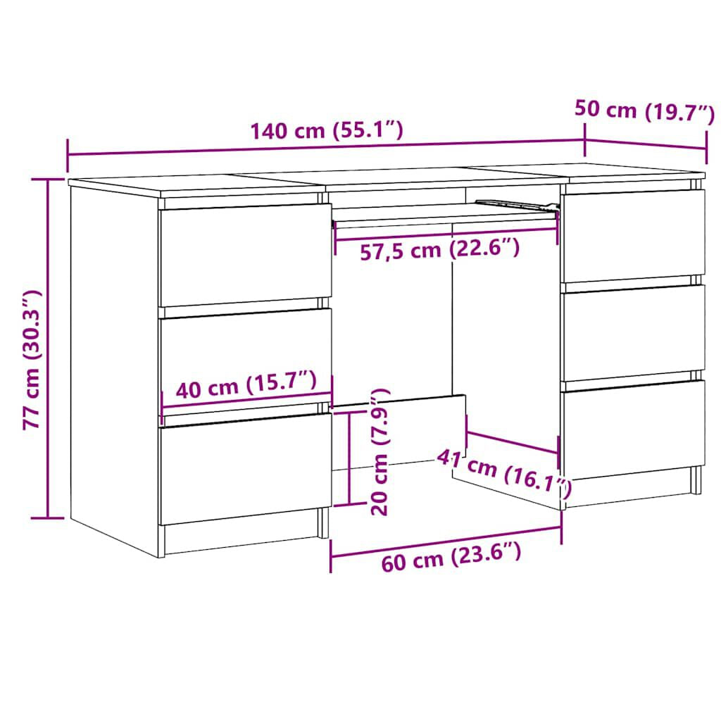 Schreibtisch Betongrau 140X50X77 Cm Holzwerkstoff