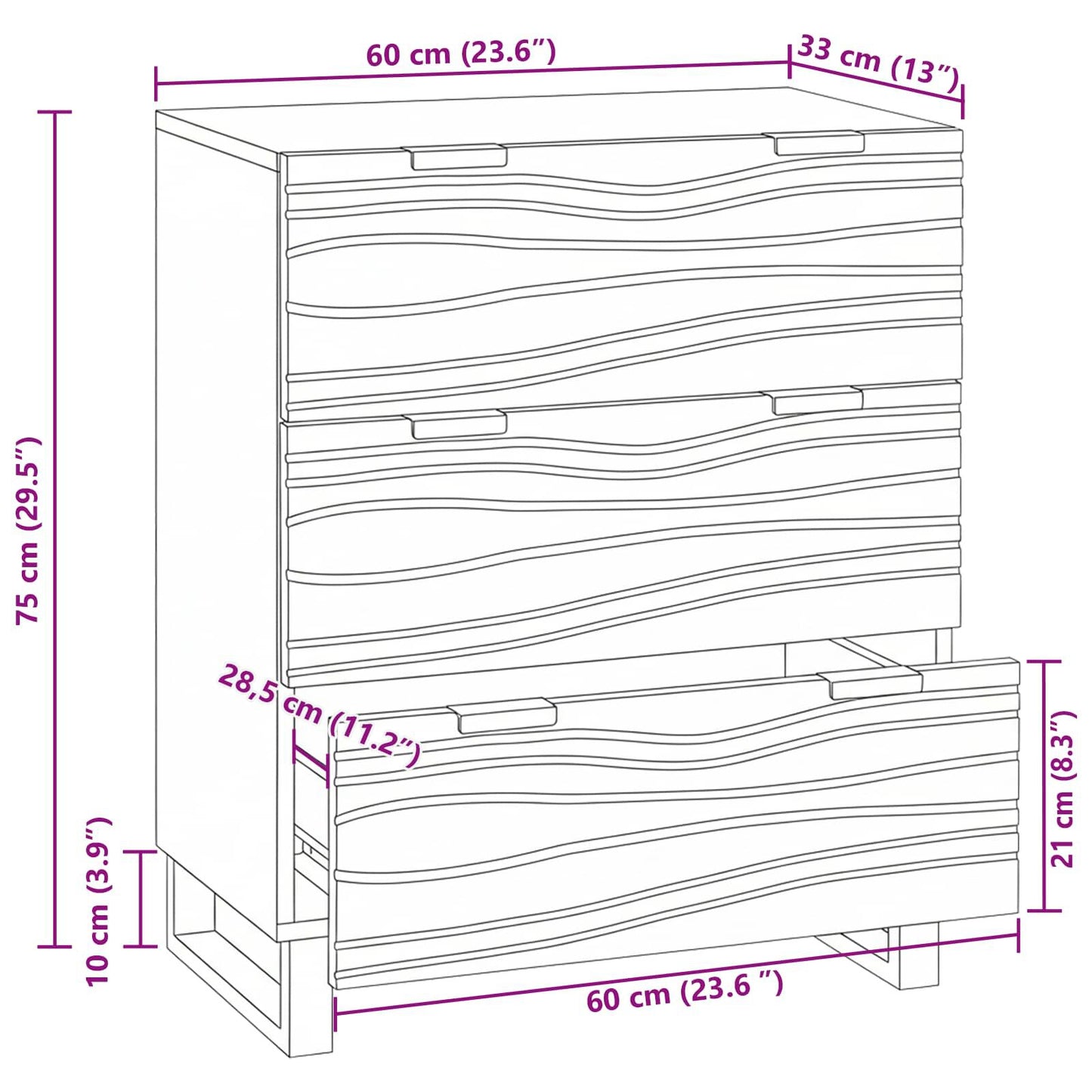 Sideboard Weiß 60 X 33.5 X 75 Cm Massivholz Mango