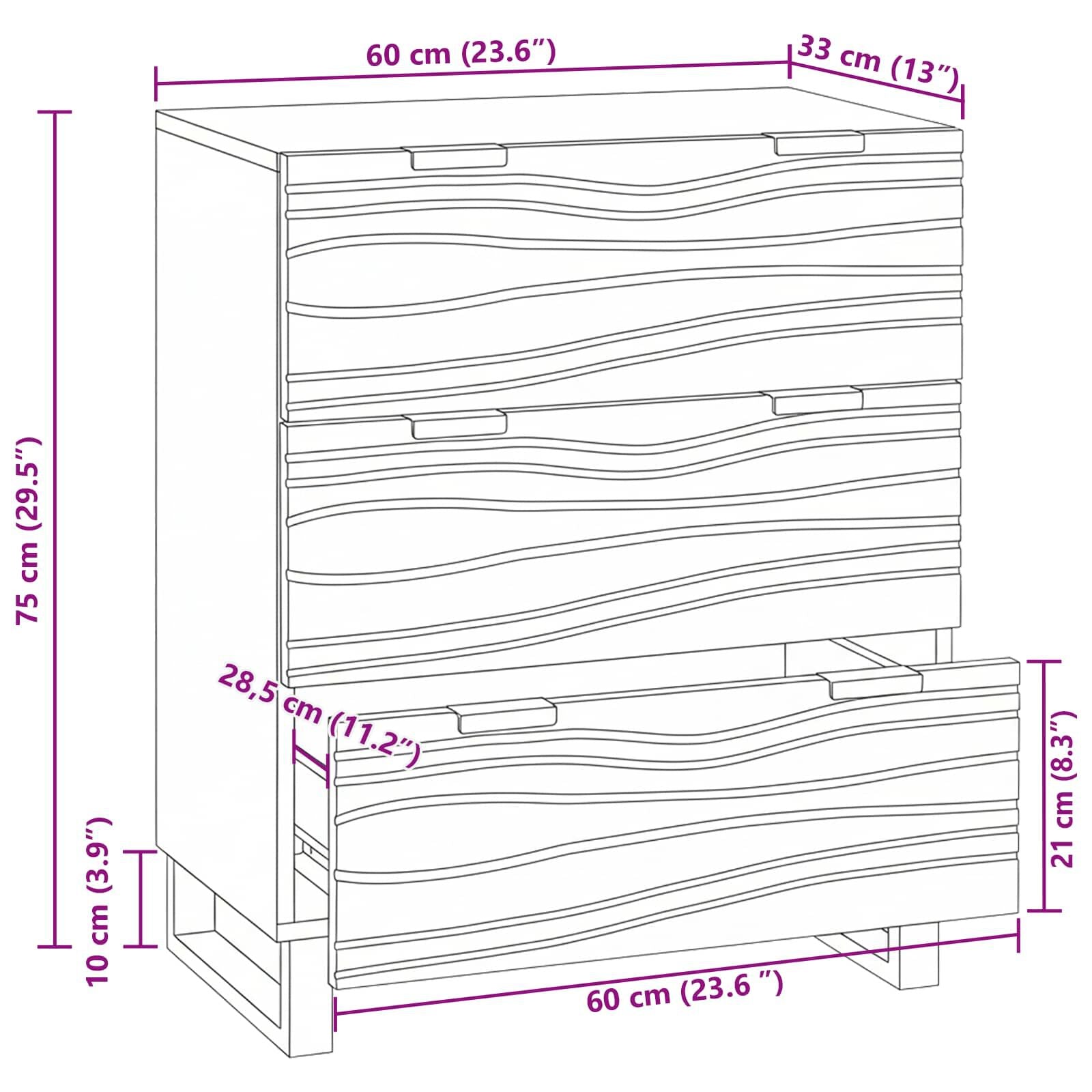 Sideboard Weiß 60 X 33.5 X 75 Cm Massivholz Mango