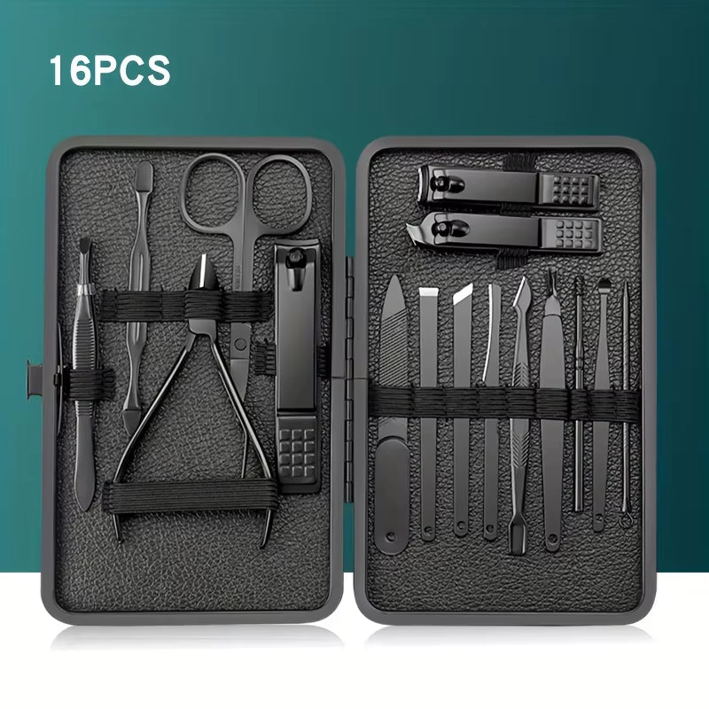 7/10/12/18/20/24PCS Set Professional Manicure Set Kits Stainless Steel Fingernail Toenail Clippers Set with Leather Portable