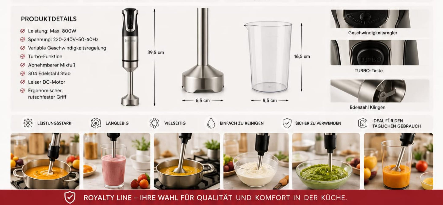 Royalty Line Hand-Stabmixer ESTM-800.743.2 – Kraftvoll. Ergonomisch. Zuverlässig.