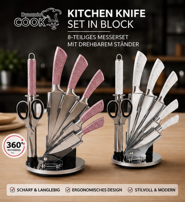 Dynamic COOK 8-teiliges Profi-Messer-Set mit 360 Grad drehbarem Ständer