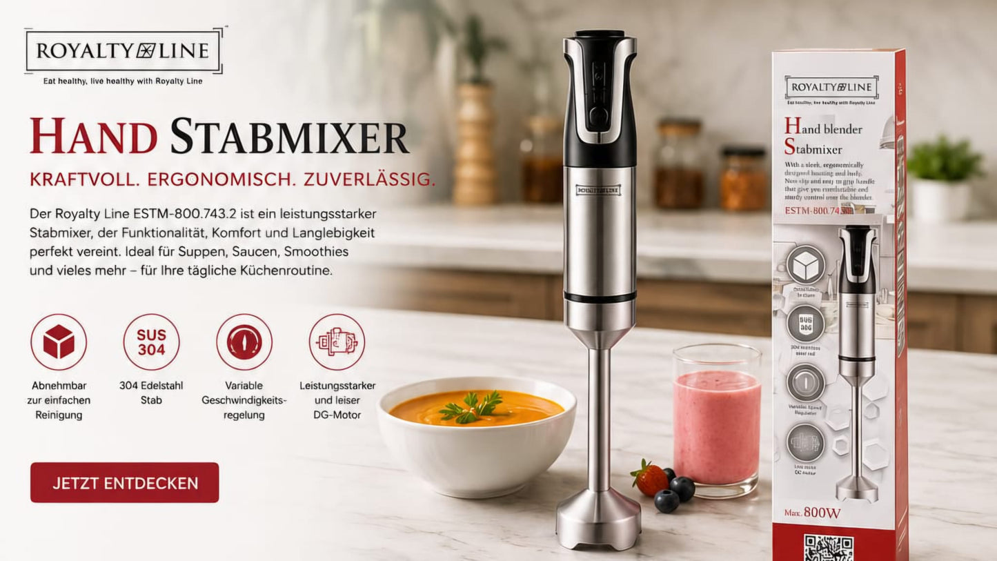 Royalty Line Hand-Stabmixer ESTM-800.743.2 – Kraftvoll. Ergonomisch. Zuverlässig.