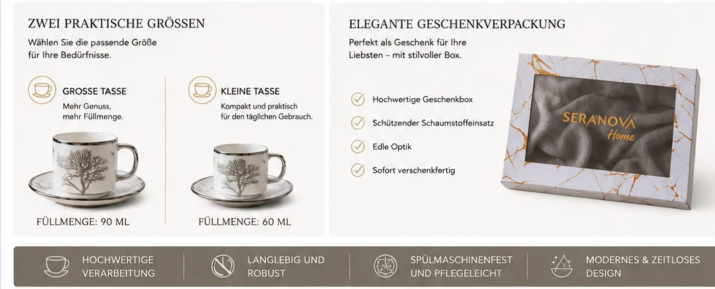 Seranova Home Espressotassen-Set – Natürliche Eleganz in Perfektion