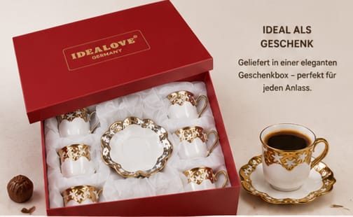 IDEALOVE® Porzellan-Kaffeetassen-Set – 12-teilig