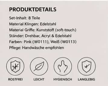 Dynamic COOK 8-teiliges Profi-Messer-Set mit 360 Grad drehbarem Ständer