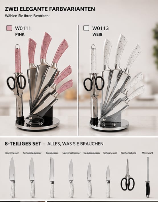 Dynamic COOK 8-teiliges Profi-Messer-Set mit 360 Grad drehbarem Ständer