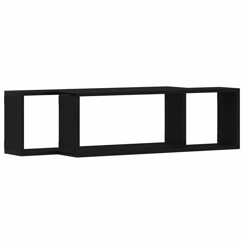 Wandregale Mit Regal 2 Pcs Schwarz Eichen-Optik 80 X 15 X 26 Cm