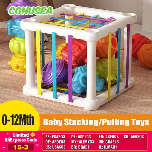 Montessori Baby Toys Stack Pull Blocks Games 0-12 Months Color Shade Sensory Development Learning Educational Toys Babies Infant