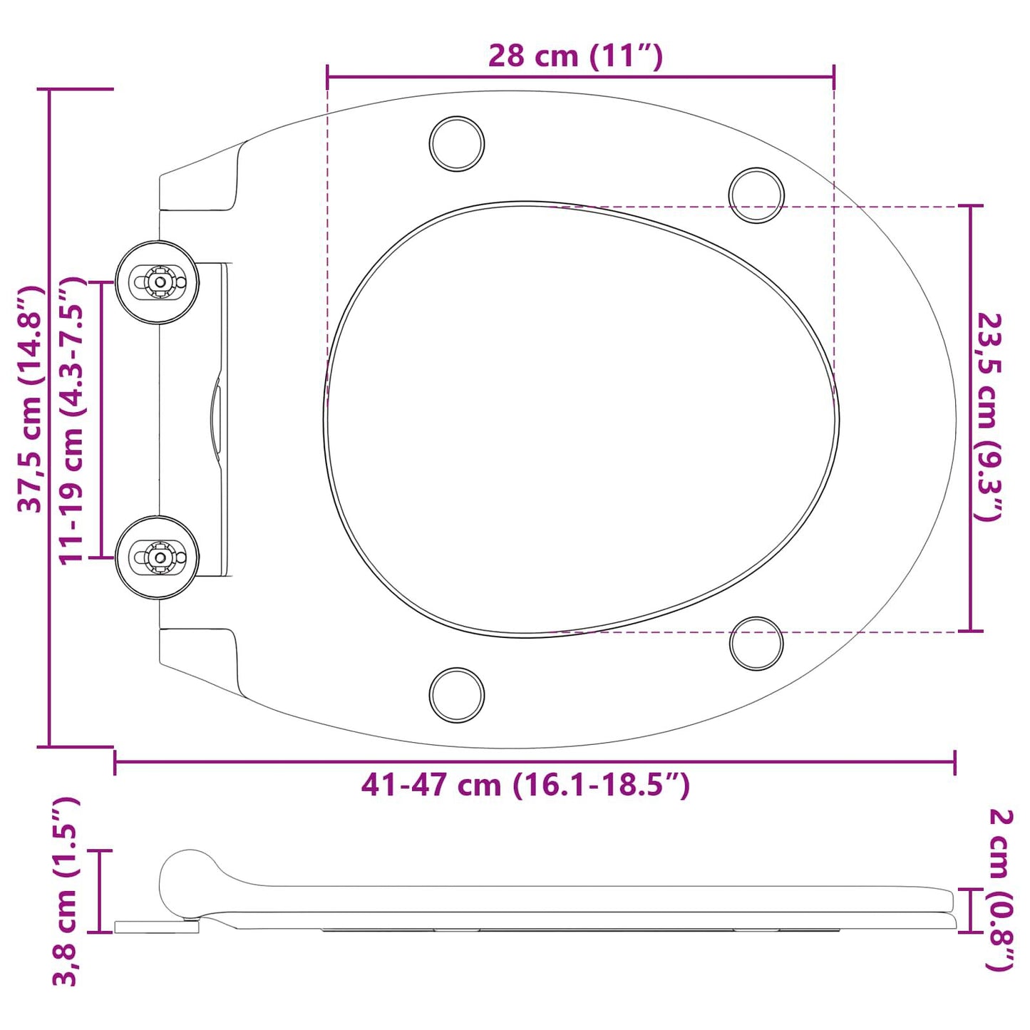 Toilettensitz Anthrazit 47 X 37,5 X 3,8 Cm Duroplast