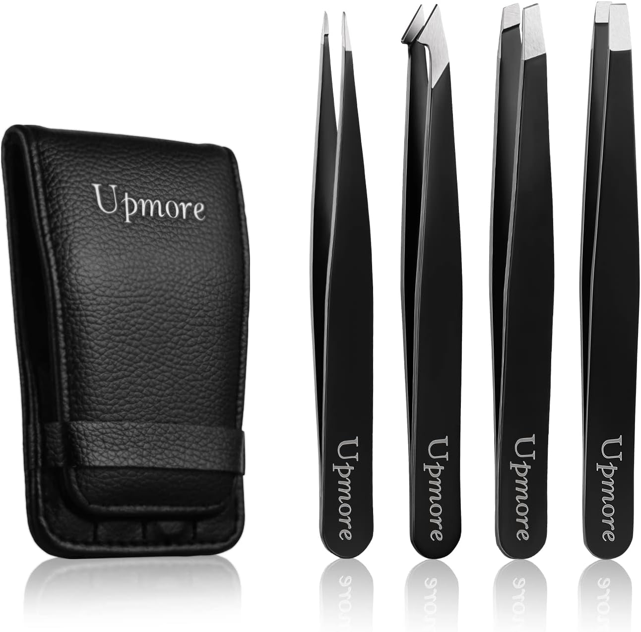 4X Pinzette Set Edelstahl - Schwarz Augenbrauenpinzette Set Schere Pinzette, Gerade Schräge Spitze Zupfpinzette Splitterpinzette Spitzpinzette Für Frauen Und Männer