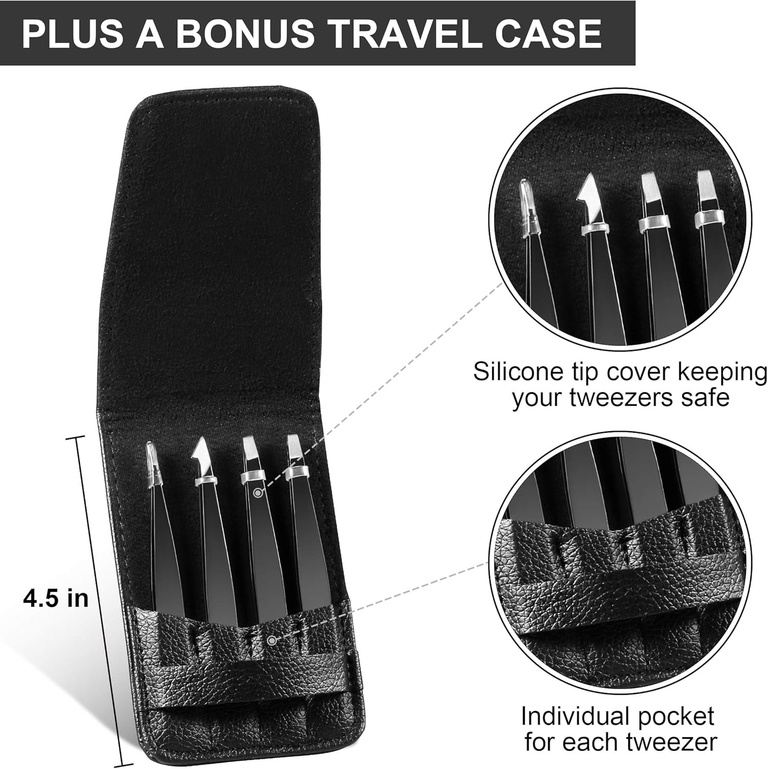 4X Pinzette Set Edelstahl - Schwarz Augenbrauenpinzette Set Schere Pinzette, Gerade Schräge Spitze Zupfpinzette Splitterpinzette Spitzpinzette Für Frauen Und Männer