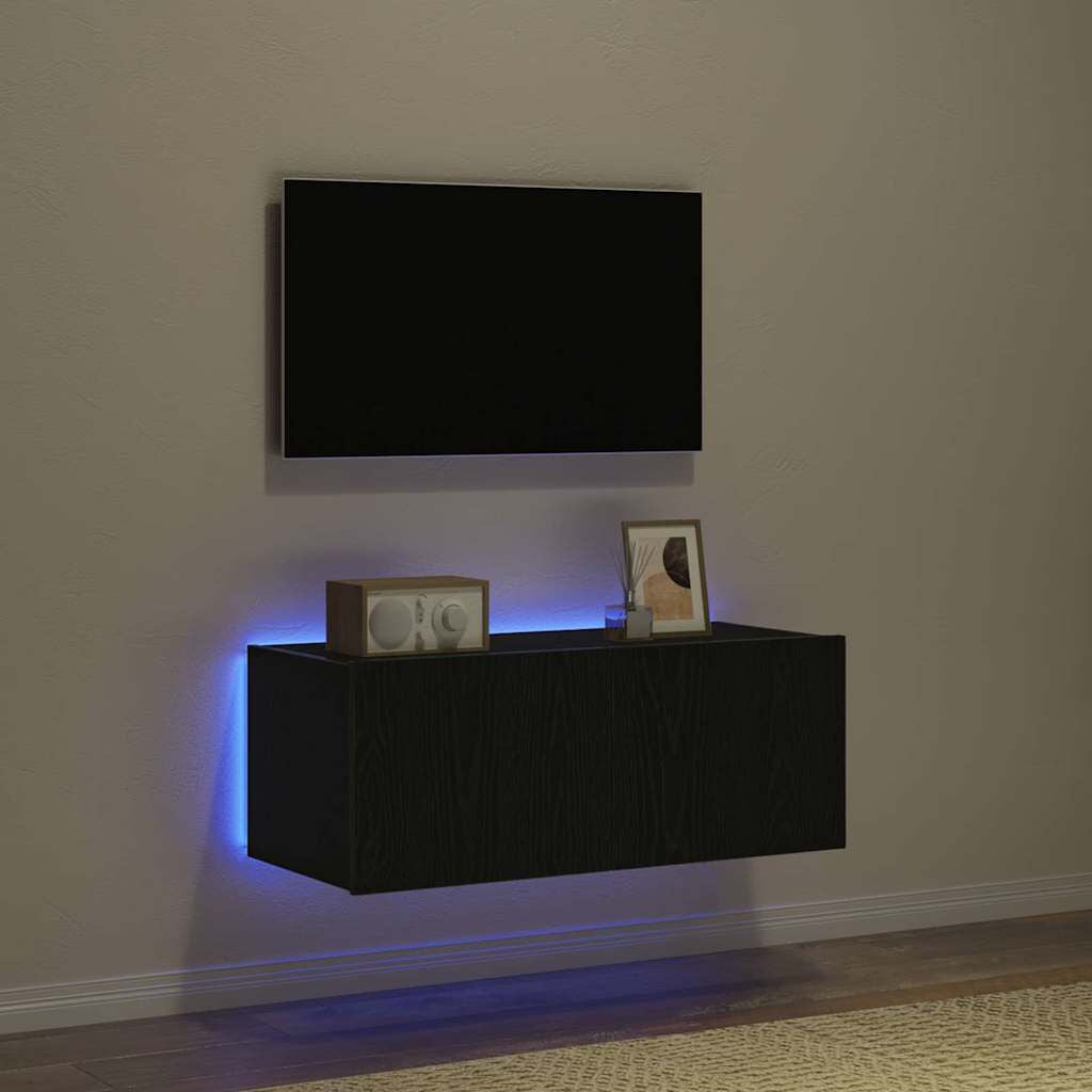 Tv-Wandschrank Schwarz Eichen-Optik 80 X 35 X 31 Cm