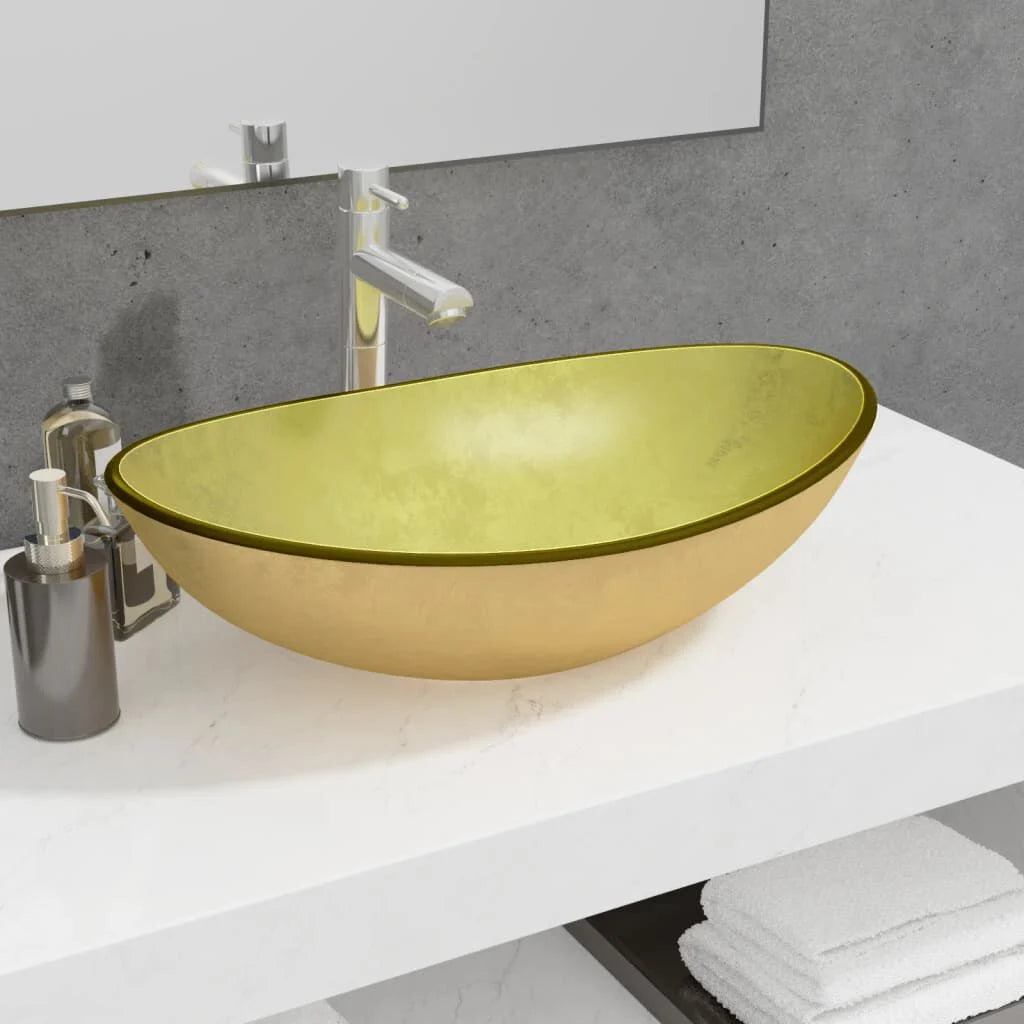 Basin Tempered Glass 54.5X35X15.5 Cm Gold