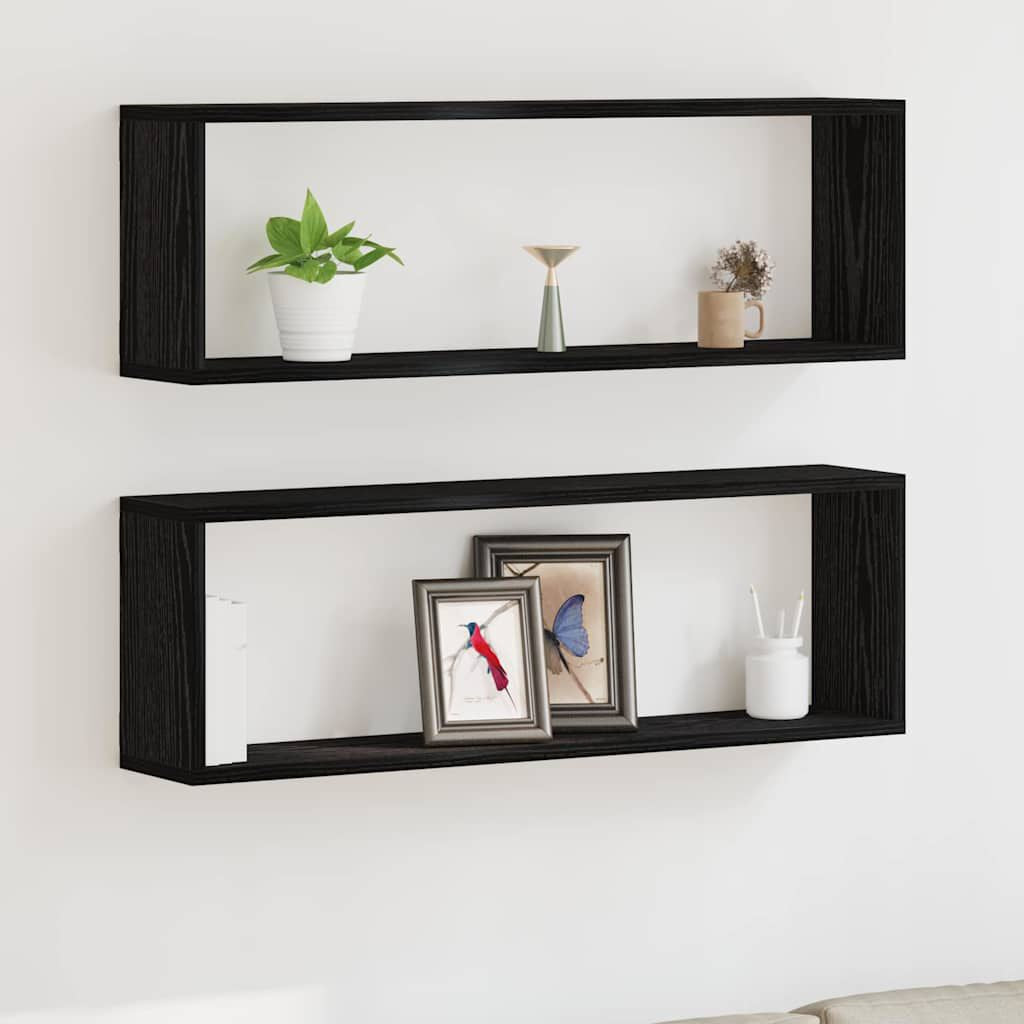 Wandregale Mit Regal 2 Pcs Schwarz Eichen-Optik 80 X 15 X 26 Cm